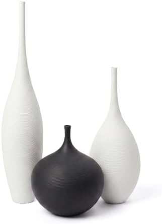 Relexome White Ceramic Vase Modern Wabi-Sabi Black Flower Vase Set of 3 Decorative Aesthetic Vases for Centerpieces Pampas Matte Minimalist Vases for Living Room Table Shelf Home Decor Gift by Relexome