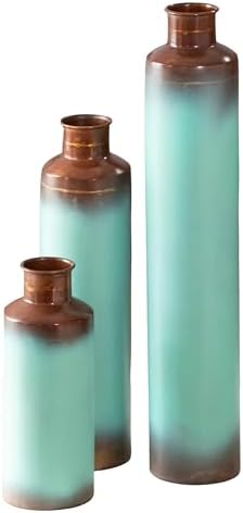ANDALUCA Set of 3 Decorative Turquoise Bronze Vases by ANDALUCA