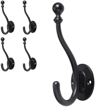 AVICCI 5 Pack Coat Hooks Matte Black Coat Hook,Heavy Duty Hooks Decorative Wall Hooks for Bathroom Bedroom Kitchen Towel Robe Clothes Cabinet Closet Bathroom Hardware by Home