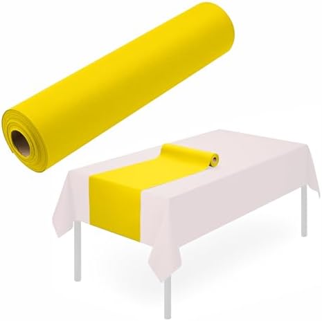Disposable Table Runner for Dining Table, 16" x 48" 20-Pack Linen-Like Bright Yellow Paper Table Runners for Party, Wedding Or Event by SERVIETTO