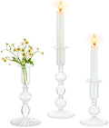 Glasseam 3 Pcs Glass Taper Candlestick Holders with Bobeche for Centerpiece by Glasseam
