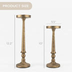 BANOMII Vintage Iron Pillar Candle Holders Set of 2, Antique Brass Gold - Image 2