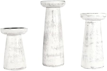 Homebia Design Wooden Candle Holder Set of 3 – 10, 8, 6 inch, Antique White - Image 7