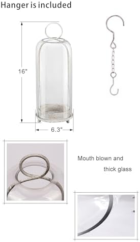 16" High Versatile Modern Metal Hurricane Lantern with Handmade Sturdy Glass Dome in Vintage White for Pillar Candle & Plants, Industrial, Farmhouse, Shabby Chic - Image 2