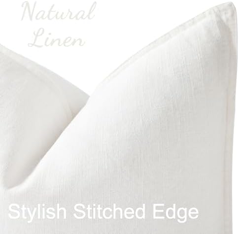 decorUhome Fall Cream White Linen Throw Pillow Covers 22x22 Set of 2 - Image 2