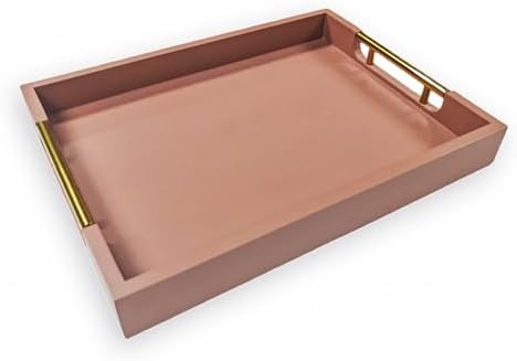 Wooden Decorative Coffee Table Tray, 16" Serving Tray with Gold Handles for Ottoman, Living Room, Perfume, Vanity Dresser Organizer (Mocha) by NELONY