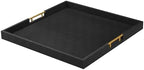 24x24 Inches Extra Large Black Faux Leather Wrapped Wood Ottoman Tray with Golden Handles for Serving Food and Breakfast On Bed, Square Coffee Table Organizer, Home Decor and Decorative by Unknown