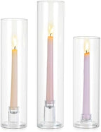 Glasseam Hurricane Taper Candle Holders: 3 Pcs Glass Candlestick for Table by Glasseam