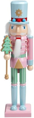 Blosssound 15" Christmas Nutcracker Decorations Wooden Pastel Pink Figurine by Blosssound