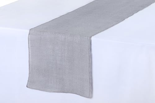 MDS® Pack of 25 Natural Burlap Table Runner, 12 x 108 Inch, Jute Rustic Farmhouse Boho Table Decor for Wedding Reception, Dining Table, Bridal Shower, Baby Shower & Party Decorations - Silver Grey - Image 3