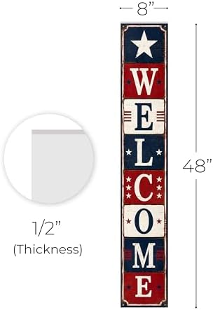 48x8" 4th of July Welcome Porch Sign, Patriotic Porch Decor for Independence Day, Standing Welcome Sign for Front Door, PVC, Design 1 - Image 5