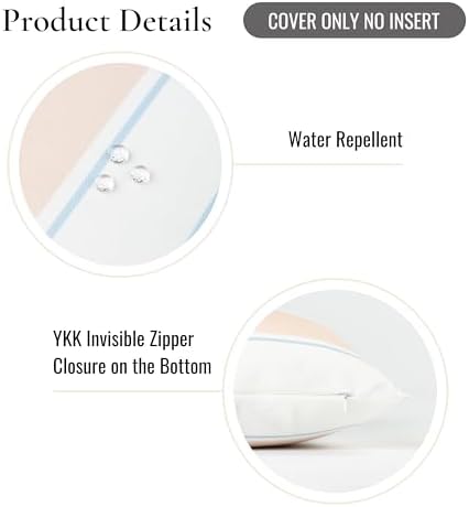 Hofdeco Premium Coastal Patio Indoor Outdoor Throw Pillow Cover Only, 20"x20" Water Repellent for Backyard, Couch, Baby Blue Neutral Tan Stripes - Image 5