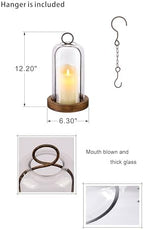 12" High Versatile Rustic Brown Metal Candle Holder with Handmade Sturdy Glass Dome and Shabby Brown Wooden Base for Pillar Candle & Plants, Industrial, Farmhouse, Decorative Display Cloche Bell Jars - Image 2