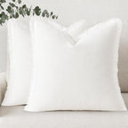 decorUhome Linen Fringe Cream White Throw Pillow Covers 24x24 Set of 2 by decorUhome