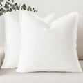 decorUhome Linen Fringe Cream White Throw Pillow Covers 22x22 Set of 2 by decorUhome