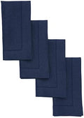 Solino Home 100% Linen Napkins Navy, Classic Hemstitch 20 x 20 in, Set of 4 by SolinoHome