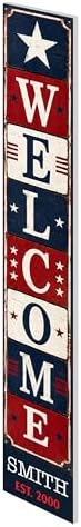 48x8" Custom 4th of July Welcome Porch Sign, Personalized Patriotic Porch Decor for Independence Day, Standing Welcome Sign for Front Door, PVC, Design 1 - Image 3