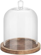 8" Wide Glass Bell Cloche with Wooden Base In Vintage Natural, Clear Dome Display Cover, Decorative Terrarium Jar (Vintage Natural, 9.5"x11") by Unknown