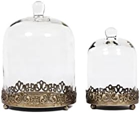 12" Tall Large Sturdy Handmade Glass Cloche Dome with Metal Base 11.4" H x 8" and 8" H x 5.5" in Set of 2 in Gold for Plant, Terrarium, Collectibles, Candle. Cloche Glass Dome, Bell Jar Display Case by Unknown