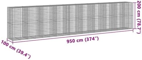 vidaXL Gabion Basket with Cover 374"x39.4"x78.7" Galvanized Iron - Image 3