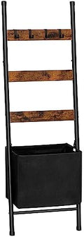 HOOBRO Blanket Ladder with Basket, 17.3”L x 63.4”H, Towel Rack with Hooks, Blanket Holder Rack, Decorative Ladder Shelf, Drying and Display Rack for Bathroom, Living Room, Rustic Brown BF31CJ01 by HOOBRO