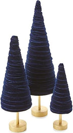Navy Pedestal Velvet Trees Set of 3, Made in USA, Winter Modern Decor, Valentine Tabletop, Minimalist Gift, for Mantel, Wedding Centerpiece (Navy) by YourHeartsContent