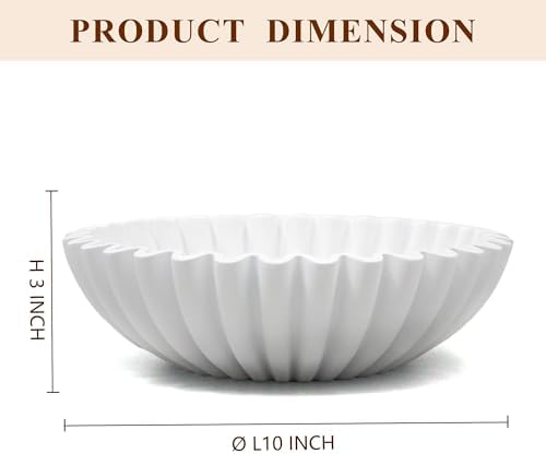 YMXYJM Large Decorative Bowl, Modern Handicraft Bowls for Home Decor, Decorative Fruit Bowl for Kitchen Counter, Ruffle Bowl Decor, Stylish Key Bowl for Entry Table, White - Image 2