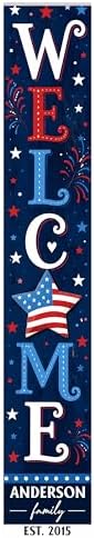 48x8" Custom 4th of July Welcome Porch Sign, Personalized Patriotic Porch Decor for Independence Day, Standing Welcome Sign for Front Door, PVC, Design 4 - Image 2