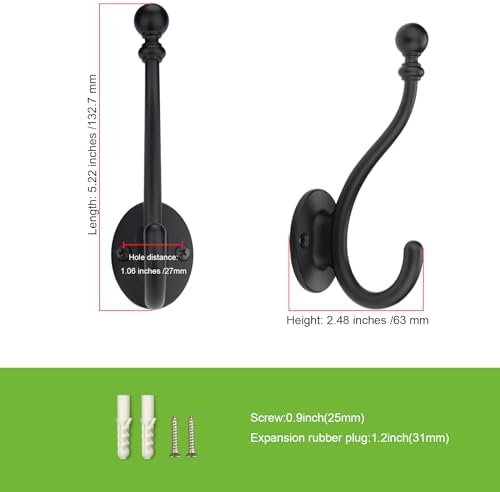 AVICCI 5 Pack Coat Hooks Matte Black Coat Hook,Heavy Duty Hooks Decorative Wall Hooks for Bathroom Bedroom Kitchen Towel Robe Clothes Cabinet Closet Bathroom Hardware - Image 2