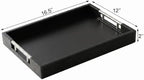 Decorative Serving Tray, Modern Rectangle Wood Tray with Polished Metal Handles, Glossy Finish, 16.5x12 Inch, for Coffee Table, Ottoman (Black) - Image 2