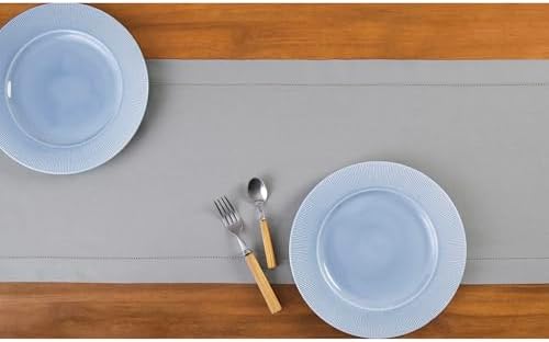 Solino Home Cotton Linen Table Runner Light Grey Woven, 14 x 90 in - Image 3