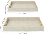 SwallowLiving Set of 2 Shagreen Serving Tray with Gold Polished Metal Handles Ivory Wood Decorative Tray PU Leather with Brushed Gold for Coffee Table Ottoman Console Table - Image 3