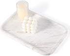Karibiber Marble Vanity Tray, Marble Bathroom Tray Countertop, Decorative Trays for Dresser Organizer, White Stone Storage Serving Trays for Kitchen, Perfume, Jewelry Cathall Holder, Unique Veining by Karibiber