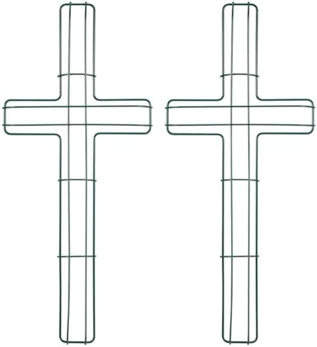 Ciieeo Cross Metal Wreath Frame - 2pcs Easter Floral Garden Cross Shaped Metal Wire Wreath Frames Religious Church Forms Base Swag Garland Green by Ciieeo