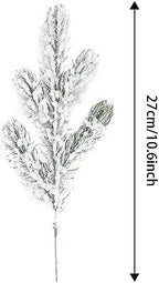 24Pcs Snowy Artificial Pine Needles Branches Twigs 10.6" Fake Frosted Pine Picks Greenery Stems Christmas Pine Tree Picks Winter Fir Pine Sprays Sprigs for Crafts Wreaths Garlands Holiday Decor - Image 2