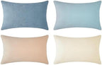 MONDAY MOOSE Decorative Throw Pillow Covers Cushion Cases, Set of 4 Soft Velvet Modern Designs, Mix and Match for Home Decor, Pillow Inserts Not Included (12x20 inch, Beige/Light Blue) by MondayMoose