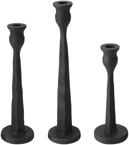 Heavy Duty Cast Iron Black Candlestick Holders Set of 3,Tall Taper Candle Holders,Table Vintage Decor Centerpiece Candle Holders for Fireplace Party Dining Home by WholeHouseFurnaceFilter