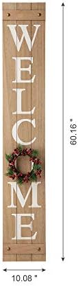 Glitzhome 60”H Welcome Sign with 4 Interchangeable Floral Wreaths for Front Door Porch Farmhouse Wooden Hanging Wall Sign for Seasons Spring Fall Harvest Thanksgiving Christmas - Image 4