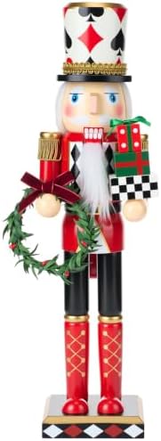 Blosssound 15" Christmas Poker Nutcracker Wooden Red and Black Casino Decor by Blosssound