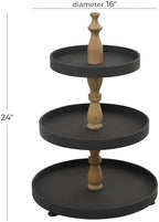 Deco 79 Wood 3 Level Tiered Server with Wood Post, 16" x 16" x 24", Black - Image 6