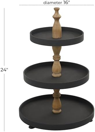 Deco 79 Wood 3 Level Tiered Server with Wood Post, 16" x 16" x 24", Black - Image 6