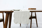 100% Natural Linen Rustic Scalloped Embroidery Table Runner 90 Inches Long, Linen Table Runner 14 x 90 Inch for Dresser and Dining Tables Decor, 6-8 Sets, 14''x90'' Linen(Edges-Gold) by AORISSI