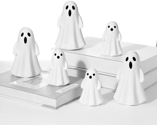 Leinuosen 6 Pcs White Ceramic Ghost Figurines Halloween Tabletop Decor - Image 6