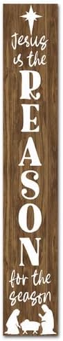 SRongmao Jesus Is The Reason For The Season Porch Sign Christmas Front Door Hanging Decorations 8x48inch Vertical Wooden Indoor Outdoor Standing Signs For Home Yard Farmhouse Holiday Decor by SRongmao