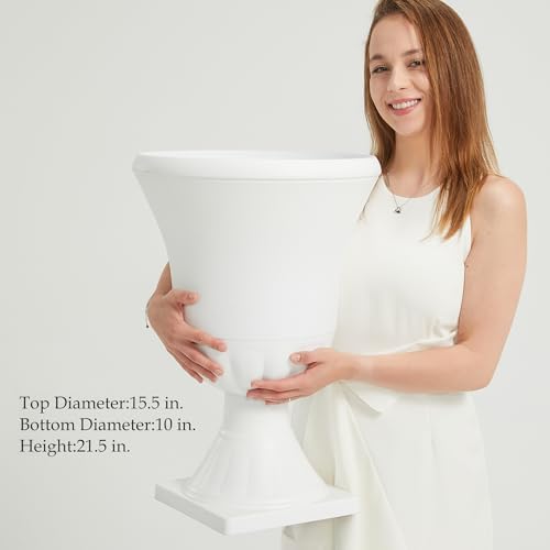 Worth 2-Pack Large White Urn Planters, 15.5" x 22" Tall Outdoor Flower Pots - Image 3