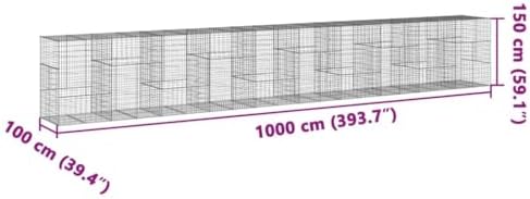 vidaXL Gabion Basket with Cover 393.7"x39.4"x59.1" Galvanized Iron - Image 3