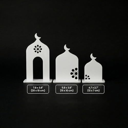 iwa concept Premium 3-Piece Mosque Silhouette Table Decor - Set of 3 Assorted Sizes - Modern Islamic Acrylic Tabletop Ornament for Ramadan & Eid - Elegant Masjid Shelf Decor for Home & Office Praying - Image 5
