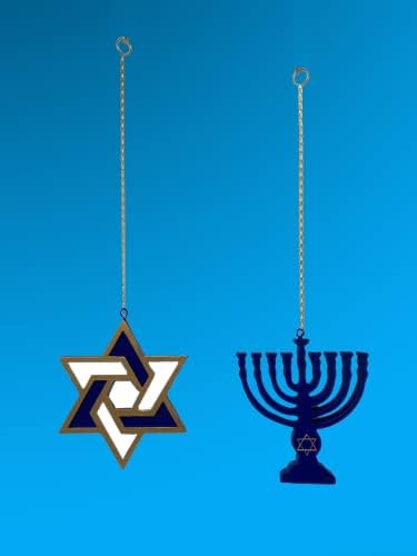 S/4 Hanukkah Jewish Ornaments Star of David & Menorah Collectible Decor Winter Decoration (S/4 Ornaments) - Image 4