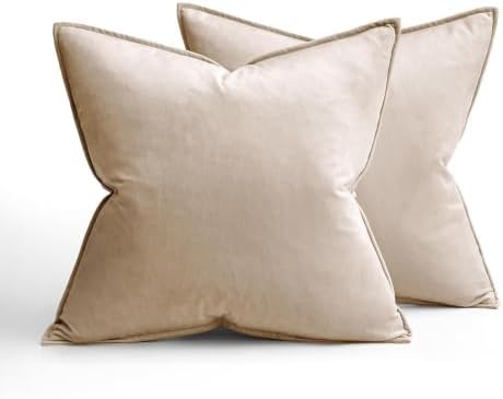 MIULEE Decorative Champagne Velvet Euro Sham Throw Pillow Covers 24x24 Inch - Image 6
