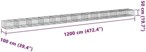 vidaXL Gabion Basket - Extra Large 472.4"x39.4"x19.7" Galvanized Iron Cage for Garden Retaining Wall/Outdoor Decor - Image 3